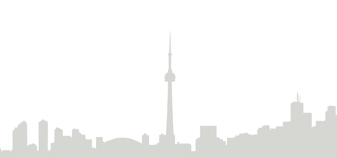 A graphic of the iconic Toronto skyline in a dark grey against a lighter grey background.